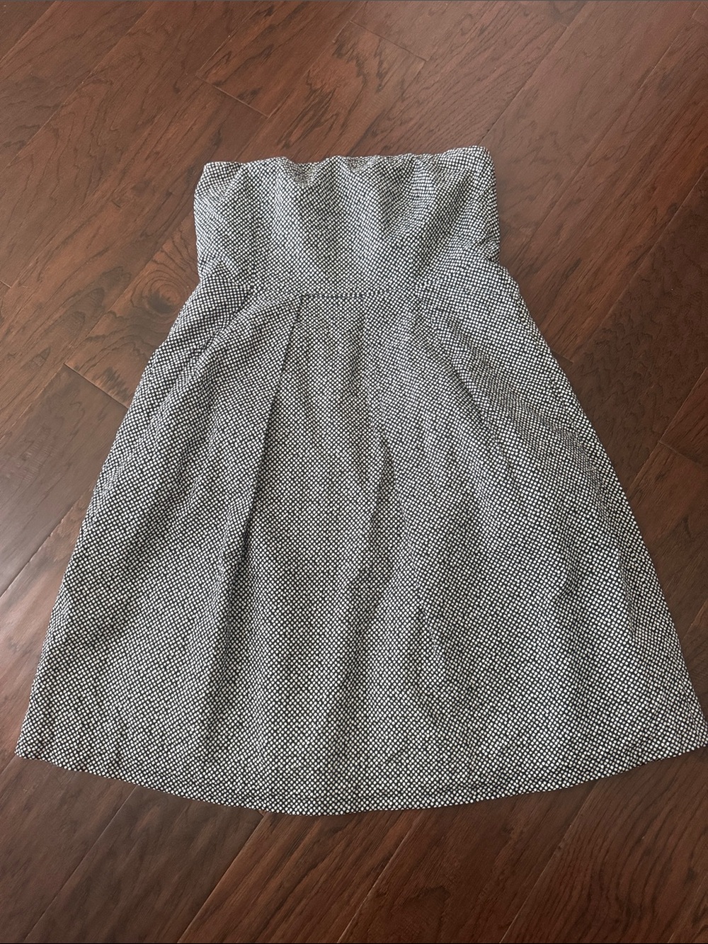 J. Crew Factory Strapless Navy and White Textured Dot A-Line Dress